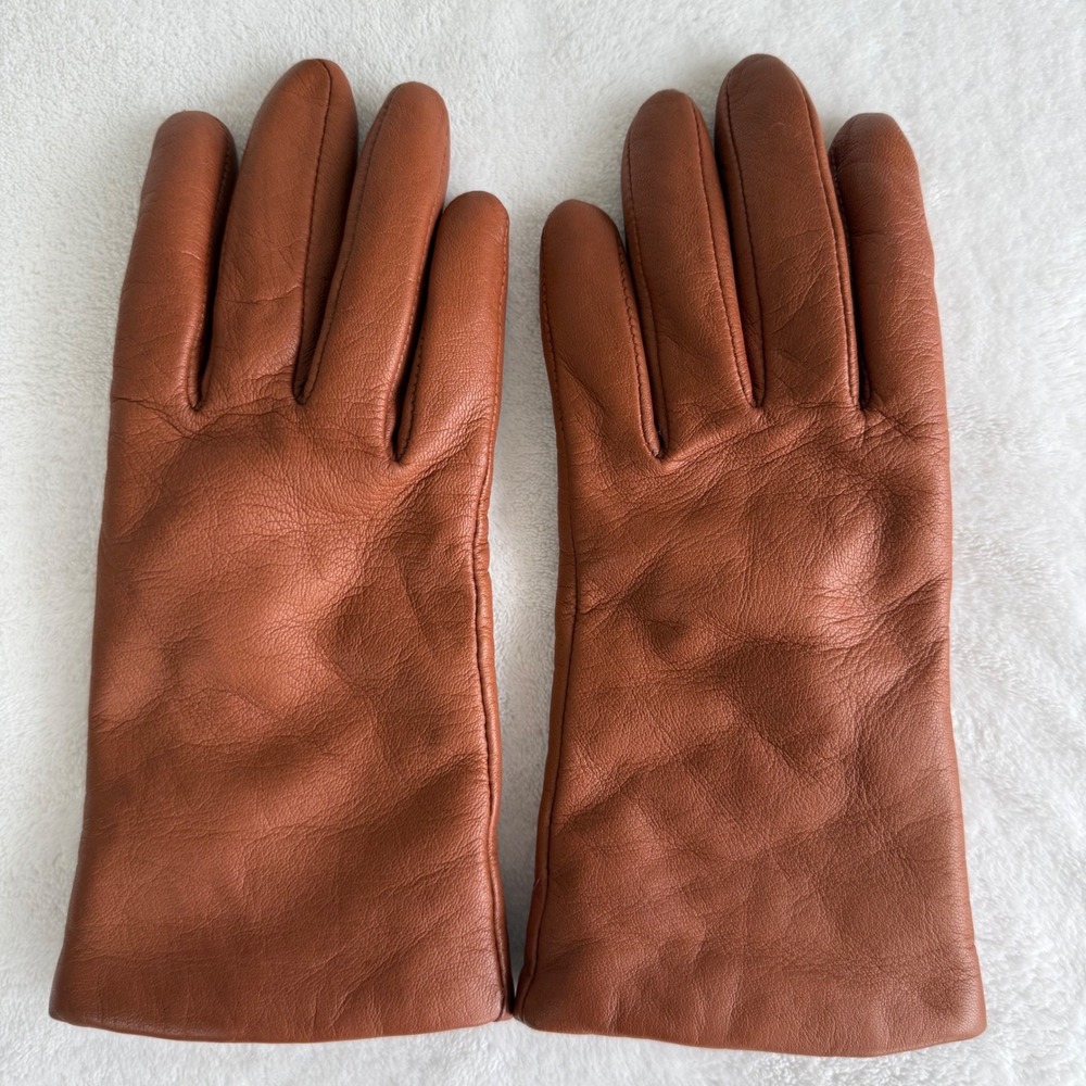 J Crew Womens‎ Gloves Leather Shell Cashmere Lining Small Cognac Tech Touch